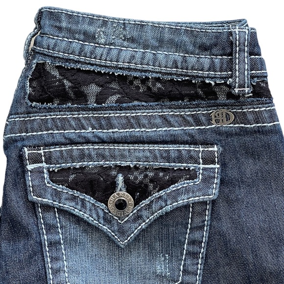 HARLEY-DAVIDSON Flap Pockets Women’s Boot Cut Distressed Denim Jeans Size 8 - Picture 10 of 15